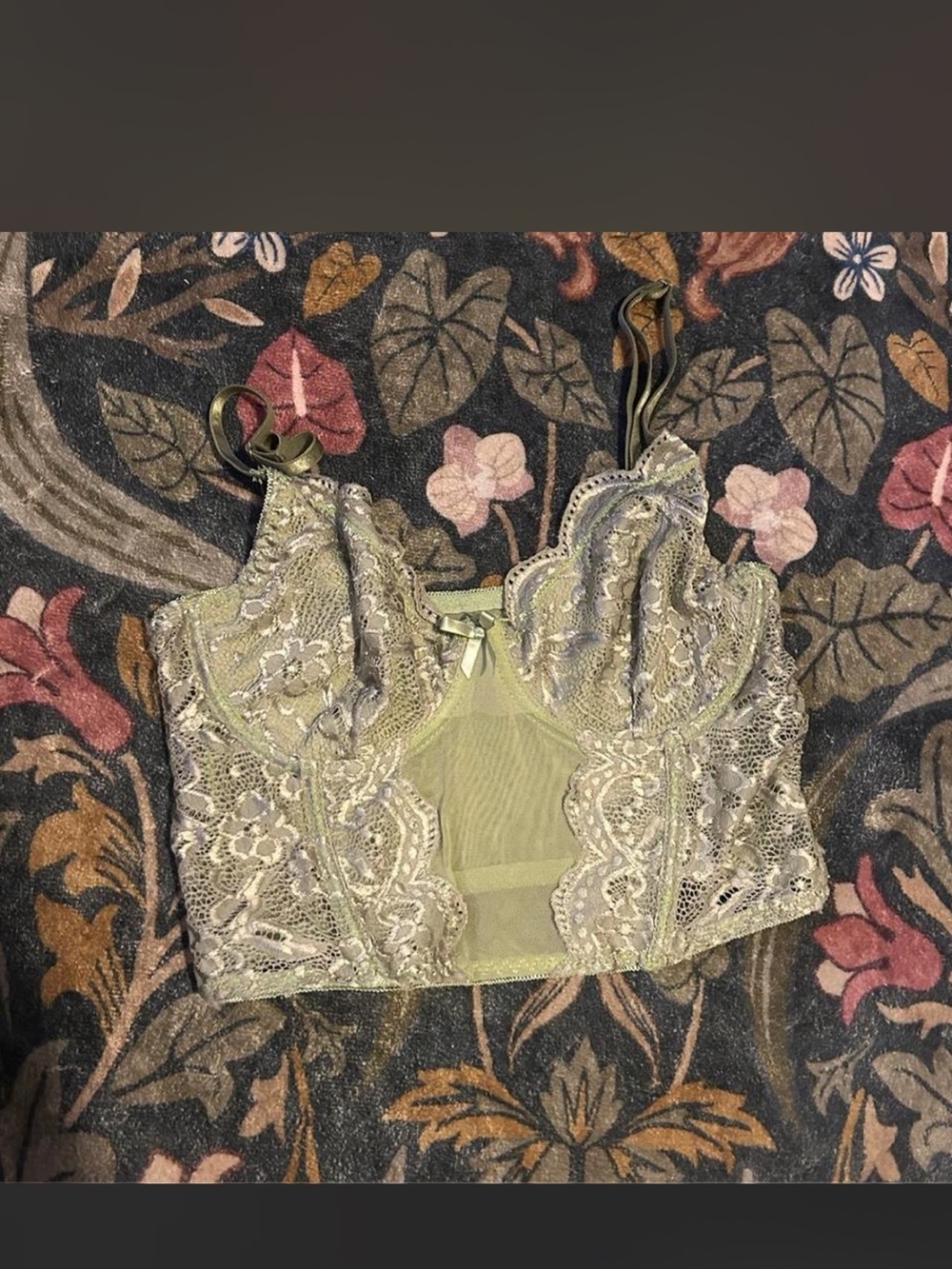 Delicate Lace Bralette Crop Top - Olive Green